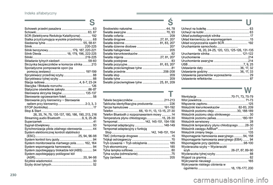 CITROEN BERLINGO VAN 2019  Instrukcja obsługi (in Polish) 230
SSchowek przedni pasażera ......................................63
S chowki ................................................................ 63, 67
SCR (Selektywna Redukcja Katalityczna)
 
......
