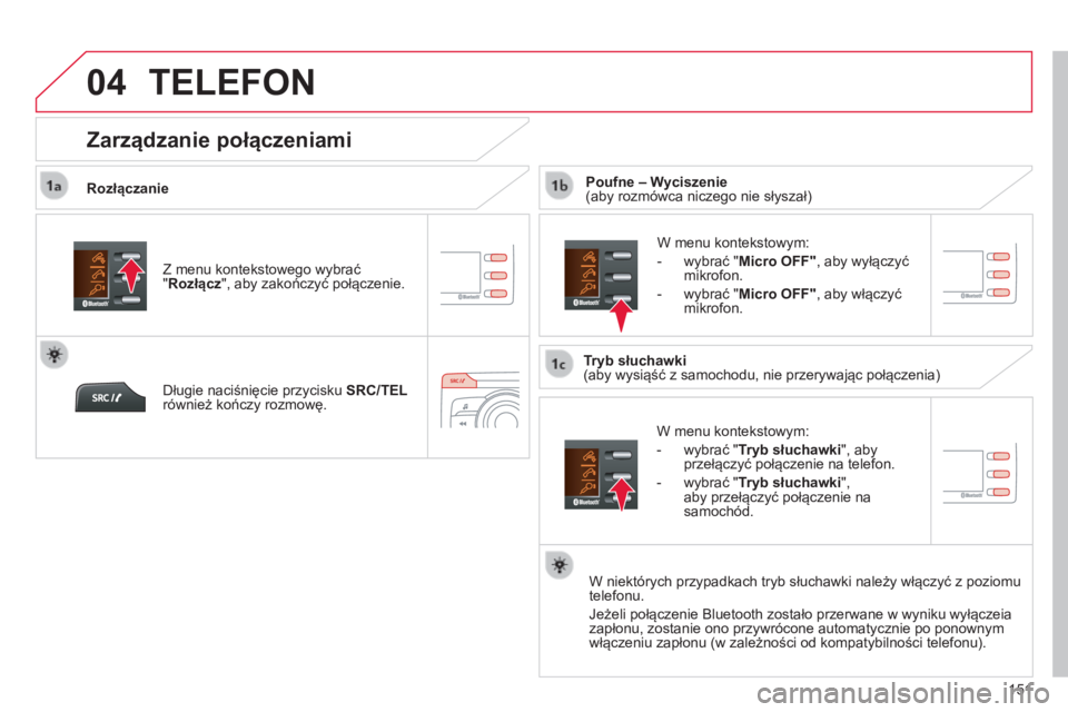 CITROEN C-ZERO 2016 Instrukcja obsługi (in Polish)
04
151
c-zero_pl_chap11b_rDE2_ed01-2014
TELEFON
RozłączanieW menu kontekstowym:
-
wybrać "
Tryb słuchawki", aby
przełączyć połączenie na telefon.
-
wybrać "
Tryb słucha CITROEN C-ZERO 2016 Instrukcja obsługi (in Polish)
04
151
c-zero_pl_chap11b_rDE2_ed01-2014
TELEFON
RozłączanieW menu kontekstowym:
-
wybrać "
Tryb słuchawki", aby
przełączyć połączenie na telefon.
-
wybrać "
Tryb słucha
