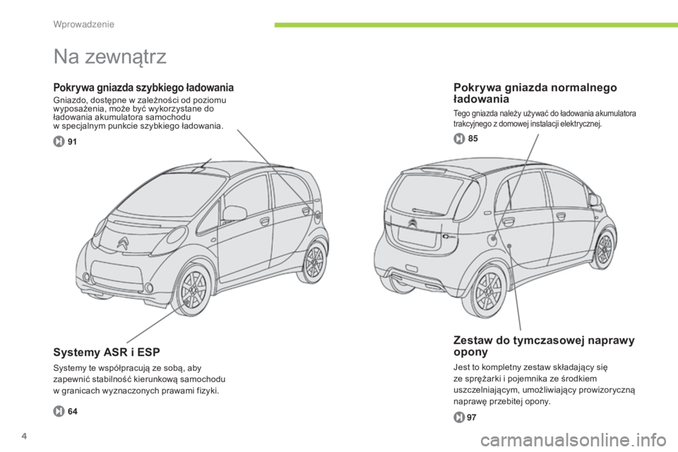 CITROEN C-ZERO 2016  Instrukcja obsługi (in Polish) 85
91
64
97
4
c-zero_pl_ chap00b_vue-ensemble_ed01-2014
Pokrywa gniazda normalnego 
ładowania
tego gniazda należy używać do ładowania akumulatora 
trakcyjnego z domowej instalacji elektrycznej.
P