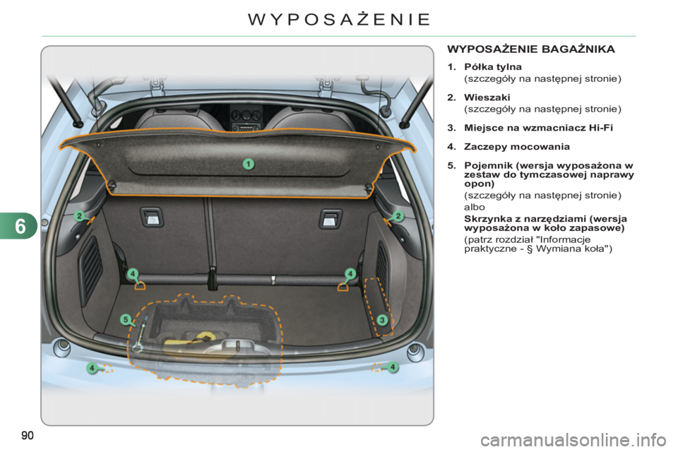 CITROEN C3 2013  Instrukcja obsługi (in Polish) 6
WYPOSAŻENIE
WYPOSAŻENIE BAGAŻNIKA 
 
 
 
1. 
  Półka tylna 
 
 
 (szczegóły na następnej stronie) 
   
2. 
  Wieszaki 
 
 
 (szczegóły na następnej stronie) 
   
3. 
  Miejsce na wzmacnia