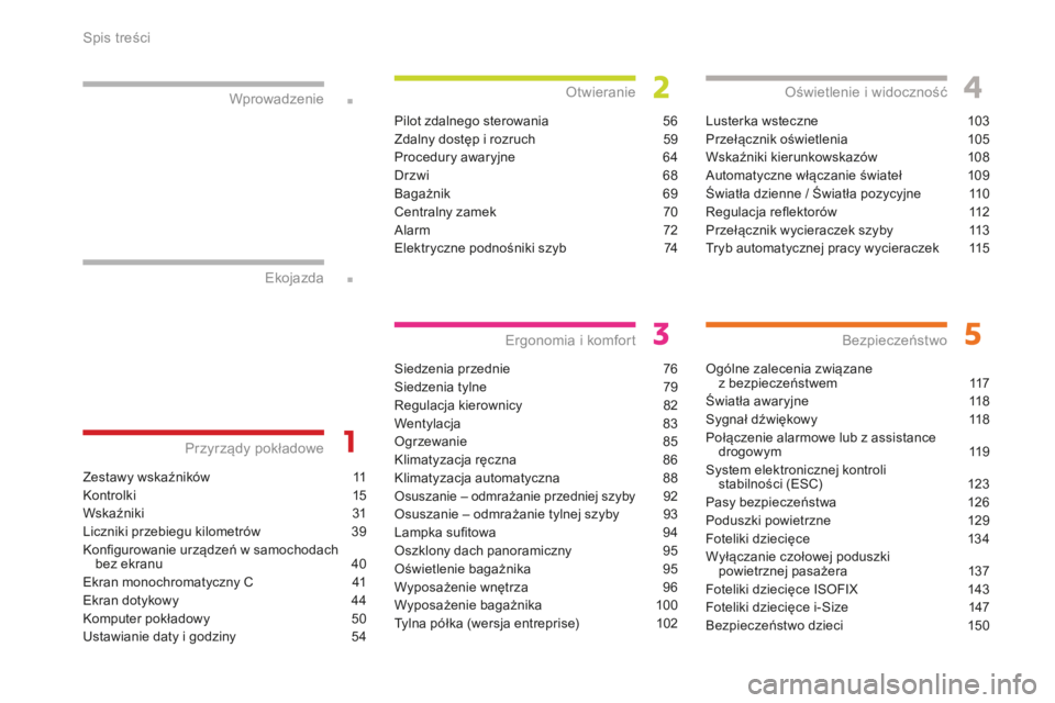 CITROEN C3 2017  Instrukcja obsługi (in Polish) .
.
B618_pl_Chap00a_sommaire_ed01-2016
Zestawy wskaźników 11
Kontrolki
 15
W

skaźniki
 3
 1
Liczniki przebiegu kilometrów
 
3
 9
Konfigurowanie urządzeń w
  samochodach  
bez ekranu
 
4
 0
Ekra