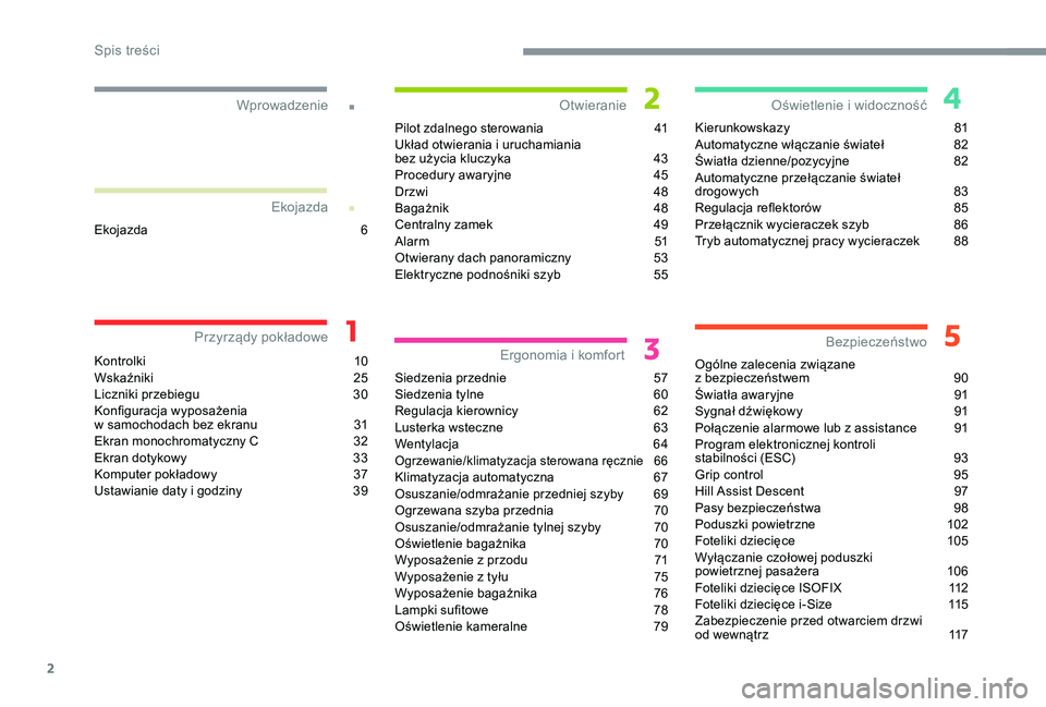 CITROEN C3 AIRCROSS 2019  Instrukcja obsługi (in Polish) 2
.
.
Kontrolki 10
W skaźniki 2 5
Liczniki przebiegu
 
3
 0
Konfiguracja wyposażenia  
w
  samochodach bez ekranu  
3
 1
Ekran monochromatyczny C
 
3
 2
Ekran dotykowy
 
3
 3
Komputer pokładowy
 
3