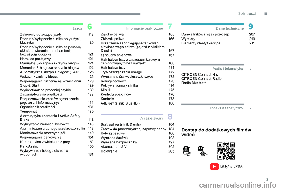 CITROEN C3 AIRCROSS 2019  Instrukcja obsługi (in Polish) 3
.
.
bit.ly/helpPSA
Zalecenia dotyczące jazdy 118
Rozruch/wyłączanie silnika przy użyciu 
kluczyka
 1

20
Rozruch/wyłączanie silnika za pomocą  
układu otwierania i
  uruchamiania  
bez użyc