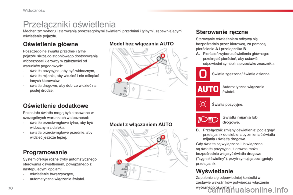 CITROEN C3 PICASSO 2015 Instrukcja obsługi (in Polish) 70
c3Picasso_pl_ chap05_visibilite_ed01-2014
Przełączniki oświetleniaMechanizm wyboru i sterowania poszczególnymi światłami przednimi i tylnymi, zapewniającymi
oświetlenie pojazdu.
Oświetlen CITROEN C3 PICASSO 2015 Instrukcja obsługi (in Polish) 70
c3Picasso_pl_ chap05_visibilite_ed01-2014
Przełączniki oświetleniaMechanizm wyboru i sterowania poszczególnymi światłami przednimi i tylnymi, zapewniającymi
oświetlenie pojazdu.
Oświetlen