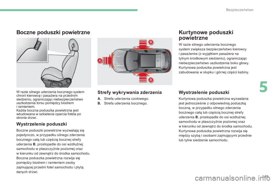 CITROEN C4 2017 Instrukcja obsługi (in Polish) 149
C4-2_pl_Chap05_securite_ed02-2015
Boczne poduszki powietrzne
Wystrzelenie poduszki
Boczne poduszki powietrzne wyzwalają się
pojedynczo, w przypadku silnego zderzenia
bocznego całą lub czę CITROEN C4 2017 Instrukcja obsługi (in Polish) 149
C4-2_pl_Chap05_securite_ed02-2015
Boczne poduszki powietrzne
Wystrzelenie poduszki
Boczne poduszki powietrzne wyzwalają się
pojedynczo, w przypadku silnego zderzenia
bocznego całą lub czę