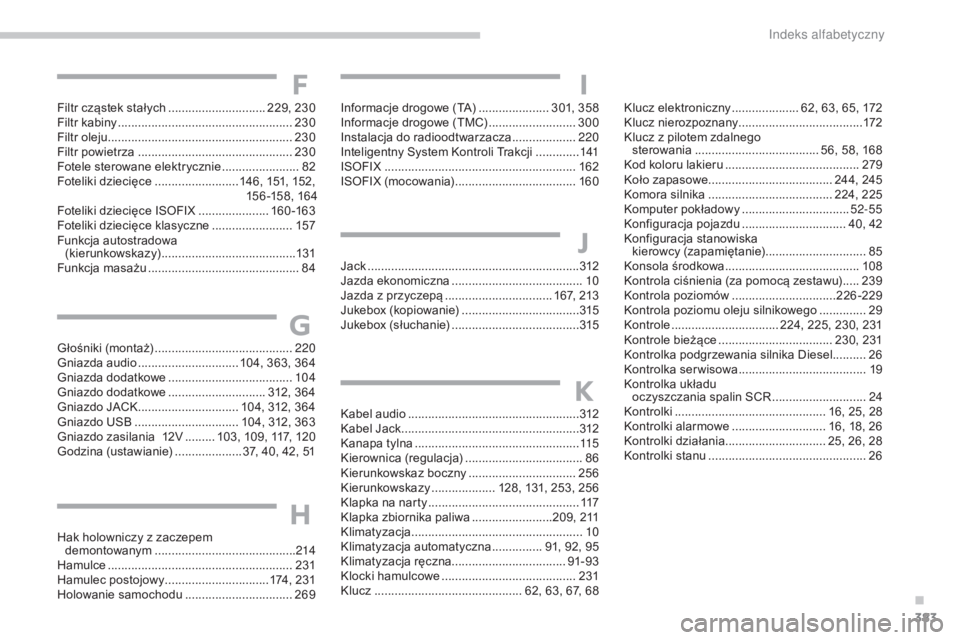 CITROEN C4 2017 Instrukcja obsługi (in Polish) 383
C4-2_pl_Chap11_index-alpha_ed02-2015
Filtr cząstek stałych ............................. 229, 230
Filtr kabiny .................................................... 23
0
Filtr oleju
.......... CITROEN C4 2017 Instrukcja obsługi (in Polish) 383
C4-2_pl_Chap11_index-alpha_ed02-2015
Filtr cząstek stałych ............................. 229, 230
Filtr kabiny .................................................... 23
0
Filtr oleju
..........