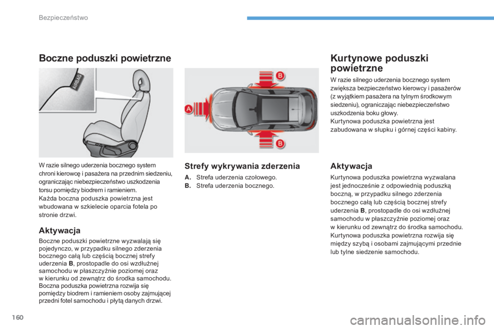 CITROEN C4 2015 Instrukcja obsługi (in Polish) 160
c4-2_pl_chap08_securite_ed01-2015
c4-2_pl_chap08_securite_ed01-2015
Boczne poduszki powietrzne
Aktywacja
boczne poduszki powietrzne wyzwalają się
pojedynczo, w przypadku silnego zderzenia
bocz CITROEN C4 2015 Instrukcja obsługi (in Polish) 160
c4-2_pl_chap08_securite_ed01-2015
c4-2_pl_chap08_securite_ed01-2015
Boczne poduszki powietrzne
Aktywacja
boczne poduszki powietrzne wyzwalają się
pojedynczo, w przypadku silnego zderzenia
bocz