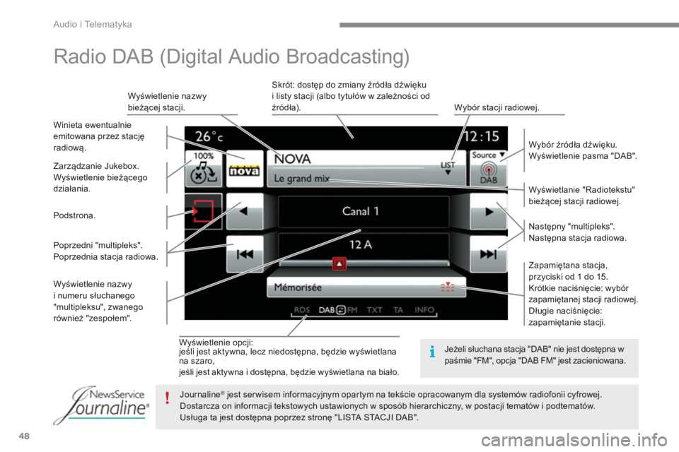 CITROEN C4 2015 Instrukcja obsługi (in Polish) Audio i Telematyka
48
C4-2-add_pl_Chap13b_SMEGplus_ed01-2015
W y ś w i e t l e n i e o p c j i : jeśli jest aktywna, lecz niedostępna, będzie wyświetlana na szaro, jeśli jest aktywna i CITROEN C4 2015 Instrukcja obsługi (in Polish) Audio i Telematyka
48
C4-2-add_pl_Chap13b_SMEGplus_ed01-2015
W y ś w i e t l e n i e o p c j i : jeśli jest aktywna, lecz niedostępna, będzie wyświetlana na szaro, jeśli jest aktywna i