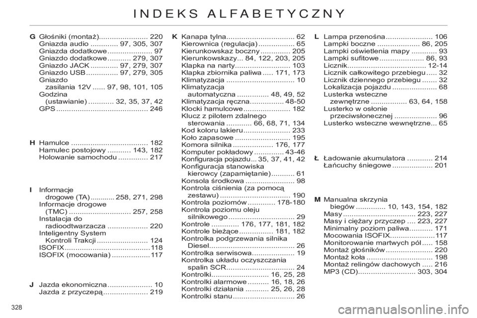 CITROEN C4 2014  Instrukcja obsługi (in Polish) 328 
c4-2_pl_chap14_index-alpha_ed01-2014
gj azda ekonomiczna  
..................... 10j

azda z przyczepą  
..................... 219
głośniki (montaż)....................... 220g
niazda audio  