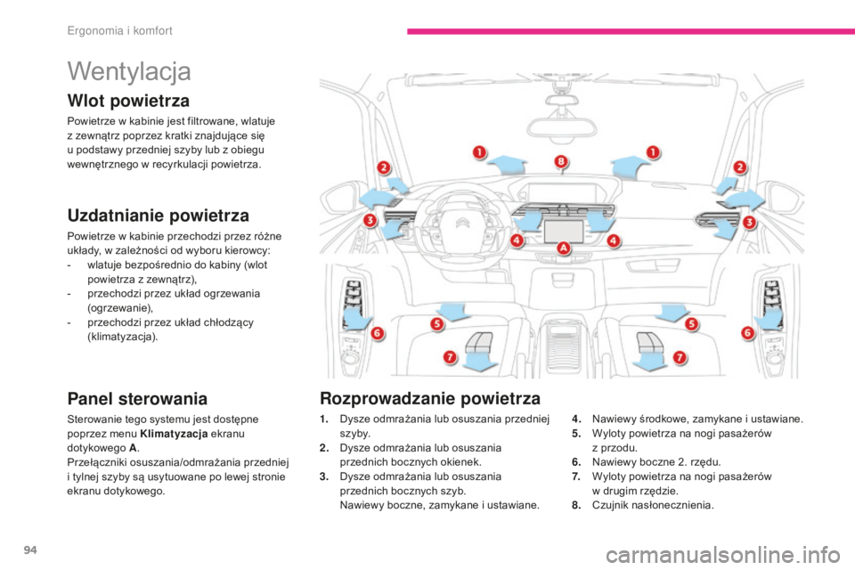 CITROEN C4 SPACETOURER 2018 Instrukcja obsługi (in Polish) 94
C4-Picasso-II_pl_Chap03_ergonomie-confort_ed02-2016
Wentylacja
Wlot powietrza
Powietrze w kabinie jest filtrowane, wlatuje
z zewnątrz poprzez kratki znajdujące się
u podstawy przedniej szyby l CITROEN C4 SPACETOURER 2018 Instrukcja obsługi (in Polish) 94
C4-Picasso-II_pl_Chap03_ergonomie-confort_ed02-2016
Wentylacja
Wlot powietrza
Powietrze w kabinie jest filtrowane, wlatuje
z zewnątrz poprzez kratki znajdujące się
u podstawy przedniej szyby l