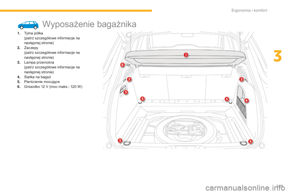 CITROEN C4 SPACETOURER 2016 Instrukcja obsługi (in Polish) 115
C4-Picasso-II_pl_Chap03_ergonomie-confort_ed01-2016
Wyposażenie bagażnika
1. Tylna półka (patrz szczegółowe informacje na
następnej stronie)
2.
Z
aczepy
(
patrz szczegółowe informacj CITROEN C4 SPACETOURER 2016 Instrukcja obsługi (in Polish) 115
C4-Picasso-II_pl_Chap03_ergonomie-confort_ed01-2016
Wyposażenie bagażnika
1. Tylna półka (patrz szczegółowe informacje na
następnej stronie)
2.
Z
aczepy
(
patrz szczegółowe informacj
