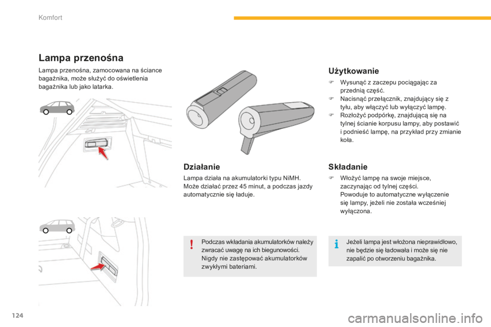 CITROEN C4 SPACETOURER 2015 Instrukcja obsługi (in Polish) 124
C4-Picasso-II_pl_Chap03_confort_ed01-2014
Lampa przenośna
Lampa przenośna, zamocowana na ściance
bagażnika, może służyć do oświetlenia
bagażnika lub jako latarka.
Działanie
Lampa dzia CITROEN C4 SPACETOURER 2015 Instrukcja obsługi (in Polish) 124
C4-Picasso-II_pl_Chap03_confort_ed01-2014
Lampa przenośna
Lampa przenośna, zamocowana na ściance
bagażnika, może służyć do oświetlenia
bagażnika lub jako latarka.
Działanie
Lampa dzia