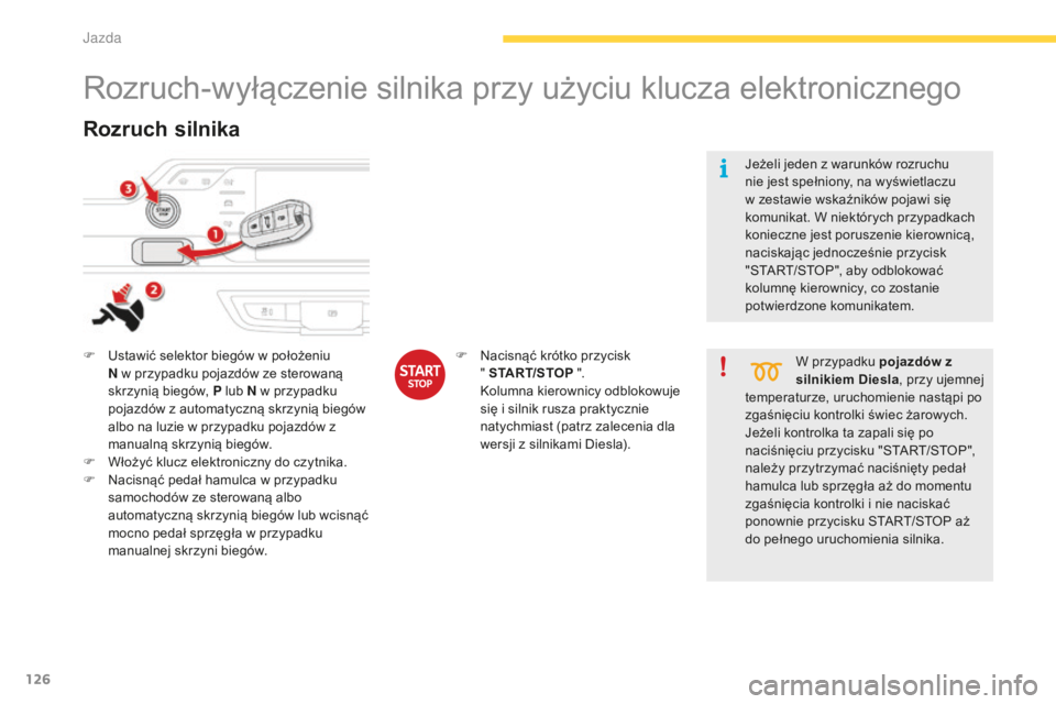 CITROEN C4 SPACETOURER 2015 Instrukcja obsługi (in Polish) 126
c4-Picasso-II_pl_chap04_conduite_ed01-2014
rozruch-wyłączenie silnika przy użyciu klucza elektronicznego
F ustawić selektor biegów w położeniu N w przypadku pojazdów ze sterowaną
skrzyn CITROEN C4 SPACETOURER 2015 Instrukcja obsługi (in Polish) 126
c4-Picasso-II_pl_chap04_conduite_ed01-2014
rozruch-wyłączenie silnika przy użyciu klucza elektronicznego
F ustawić selektor biegów w położeniu N w przypadku pojazdów ze sterowaną
skrzyn