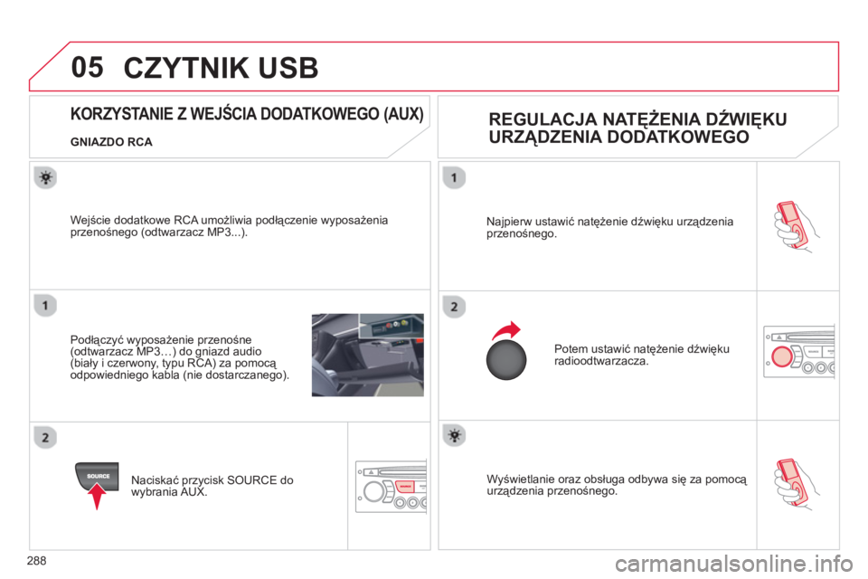 CITROEN C5 2014 Instrukcja obsługi (in Polish) 288
05
Wyświetlanie oraz obsługa odbywa się za pomocą urządzenia przenośnego. Najpierw ustawić natężenie dźwięku urządzenia
przenośnego.
Potem ustawić natężenie dźwięku
radiood CITROEN C5 2014 Instrukcja obsługi (in Polish) 288
05
Wyświetlanie oraz obsługa odbywa się za pomocą urządzenia przenośnego. Najpierw ustawić natężenie dźwięku urządzenia
przenośnego.
Potem ustawić natężenie dźwięku
radiood