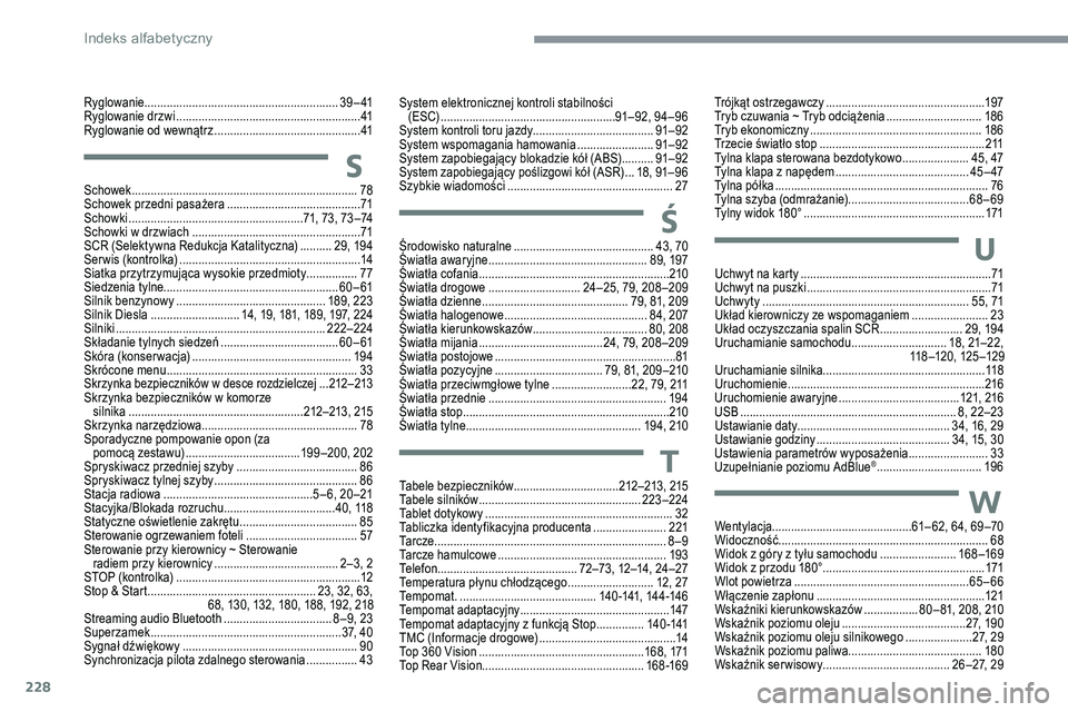 CITROEN C5 AIRCROSS 2020 Instrukcja obsługi (in Polish) 228
System elektronicznej kontroli stabilności (ESC) .......................................................9 1– 92, 94 – 96
System kontroli toru jazdy...................................... 91– CITROEN C5 AIRCROSS 2020 Instrukcja obsługi (in Polish) 228
System elektronicznej kontroli stabilności (ESC) .......................................................9 1– 92, 94 – 96
System kontroli toru jazdy...................................... 91–