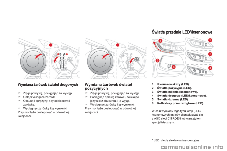 CITROEN DS3 2017 Instrukcja obsługi (in Polish) DS3_pl_Chap08_info-pratiques_ed02-2015
Wymiana żarówek świateł drogowychWymiana żarówek świateł
pozycyjnych
F Zdjąć pokrywę, pociągając za występ.
F Od łączyć złącze żarówki.
F
CITROEN DS3 2017 Instrukcja obsługi (in Polish) DS3_pl_Chap08_info-pratiques_ed02-2015
Wymiana żarówek świateł drogowychWymiana żarówek świateł
pozycyjnych
F Zdjąć pokrywę, pociągając za występ.
F Od łączyć złącze żarówki.
F