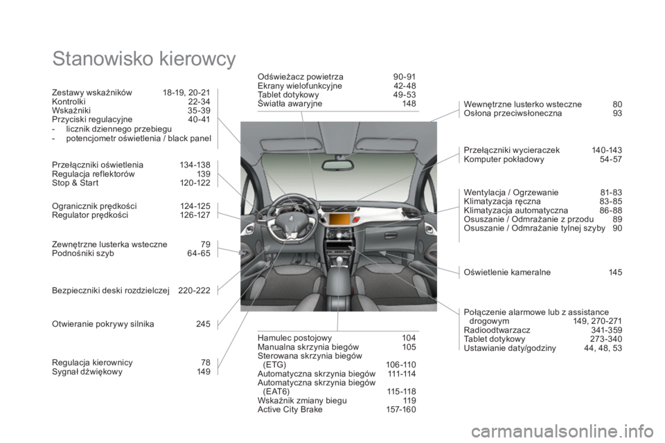 CITROEN DS3 2017 Instrukcja obsługi (in Polish) DS3_pl_Chap12_index-recherche_ed02-2015
Stanowisko kierowcy
Zestawy wskaźników 18-19, 20 -21
Kontrolki 22- 34
Wskaźniki
35
-39
Przyciski regulacyjne
40
- 41
-
li
cznik dziennego przebiegu CITROEN DS3 2017 Instrukcja obsługi (in Polish) DS3_pl_Chap12_index-recherche_ed02-2015
Stanowisko kierowcy
Zestawy wskaźników 18-19, 20 -21
Kontrolki 22- 34
Wskaźniki
35
-39
Przyciski regulacyjne
40
- 41
-
li
cznik dziennego przebiegu