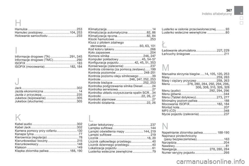 CITROEN DS3 2017 Instrukcja obsługi (in Polish) 367
DS3_pl_Chap12_index-recherche_ed02-2015
Jack ...............................................................3 02
Jazda ekonomiczna ........................................ 14
Ja
zda z przyczepą
CITROEN DS3 2017 Instrukcja obsługi (in Polish) 367
DS3_pl_Chap12_index-recherche_ed02-2015
Jack ...............................................................3 02
Jazda ekonomiczna ........................................ 14
Ja
zda z przyczepą