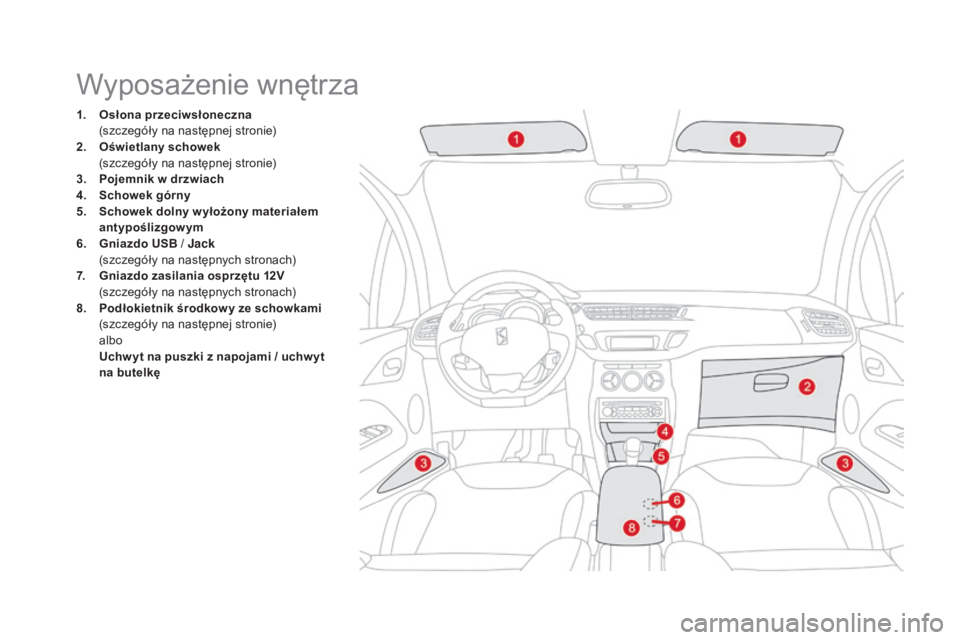 CITROEN DS3 2017 Instrukcja obsługi (in Polish) DS3_pl_Chap03_confort_ed02-2015
Wyposażenie wnętrza
1. Osłona przeciwsłoneczna (s
zczegóły na następnej stronie)
2.
Oś
wietlany schowek
(s
zczegóły na następnej stronie)
3.
Po
jemn CITROEN DS3 2017 Instrukcja obsługi (in Polish) DS3_pl_Chap03_confort_ed02-2015
Wyposażenie wnętrza
1. Osłona przeciwsłoneczna (s
zczegóły na następnej stronie)
2.
Oś
wietlany schowek
(s
zczegóły na następnej stronie)
3.
Po
jemn