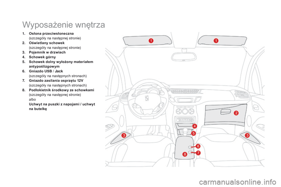 CITROEN DS3 2016 Instrukcja obsługi (in Polish) DS3_pl_Chap03_confort_ed01-2015
Wyposażenie wnętrza
1. Osłona przeciwsłoneczna (
szczegóły na następnej stronie)
2.
O
świetlany schowek
(
szczegóły na następnej stronie)
3.
P
ojemn CITROEN DS3 2016 Instrukcja obsługi (in Polish) DS3_pl_Chap03_confort_ed01-2015
Wyposażenie wnętrza
1. Osłona przeciwsłoneczna (
szczegóły na następnej stronie)
2.
O
świetlany schowek
(
szczegóły na następnej stronie)
3.
P
ojemn