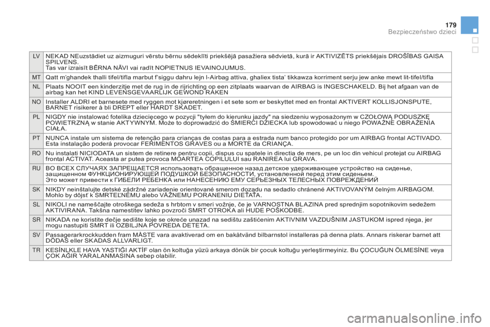 CITROEN DS3 2015  Instrukcja obsługi (in Polish) LVnEkaD nE uzstādiet uz aizmuguri vērstu bērnu sēdeklīti priekšējā pasažiera sēdvietā, kurā ir  aktI VIZĒt s  priekšējais Dr oŠĪb as   gaIs a  sP
I LV En s.ta

s var izraisīt  b
Ēr
