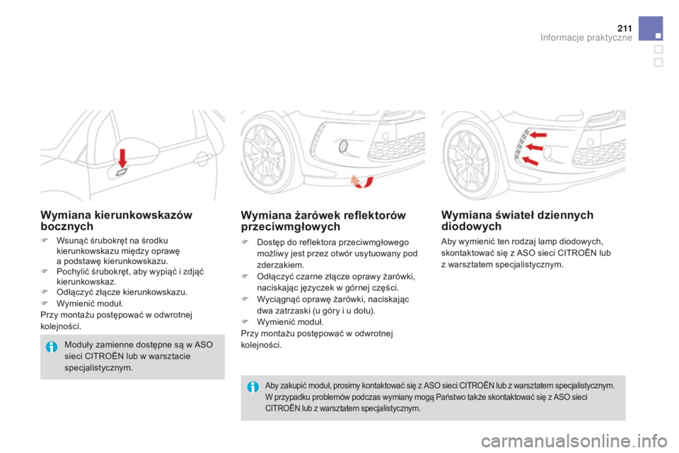 CITROEN DS3 CABRIO 2016  Instrukcja obsługi (in Polish) 2 11
DS3_pl_Chap08_info-pratiques_ed01-2015
Aby zakupić moduł, prosimy kontaktować się z ASO sieci CITROËN lub z warsztatem specjalistycznym.
W przypadku problemów podczas wymiany mogą Państwo