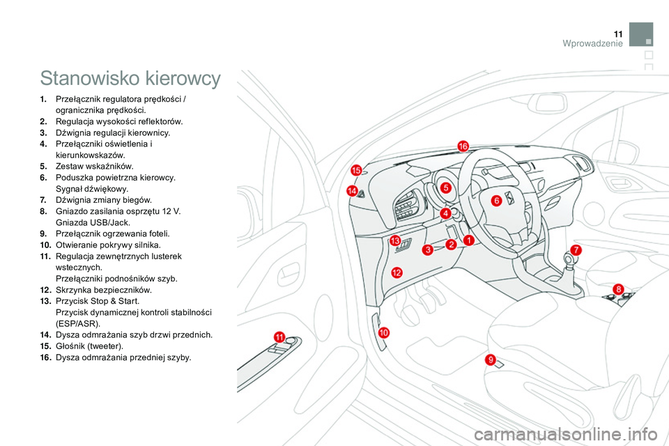 CITROEN DS3 CABRIO 2015 Instrukcja obsługi (in Polish) 11
Ds3_pl_ chap00b_vue-ensemble_ed01-2014
stanowisko kierowcy
1. Przełącznik regulatora prędkości /
ogranicznika prędkości.
2.
r
e
gulacja wysokości reflektorów.
3.
D
źwignia regulacji CITROEN DS3 CABRIO 2015 Instrukcja obsługi (in Polish) 11
Ds3_pl_ chap00b_vue-ensemble_ed01-2014
stanowisko kierowcy
1. Przełącznik regulatora prędkości /
ogranicznika prędkości.
2.
r
e
gulacja wysokości reflektorów.
3.
D
źwignia regulacji