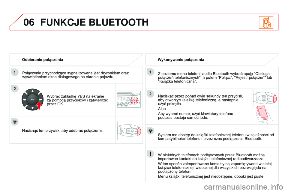 CITROEN DS3 CABRIO 2015  Instrukcja obsługi (in Polish) 06
DS3_pl_Chap13c_RD45_ed01_2014
Odbieranie połączeniaPołączenie przychodzące sygnalizowane jest dzwonkiem oraz 
wyświetleniem okna dialogowego na ekranie pojazdu.
Wybrać zakładkę YE
s  na ek