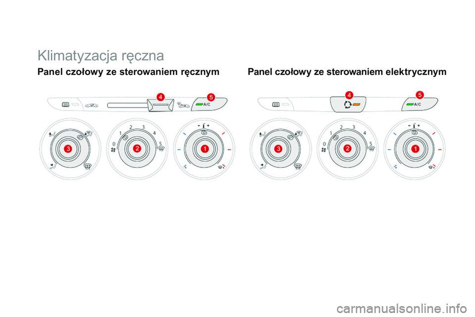 CITROEN DS3 CABRIO 2015 Instrukcja obsługi (in Polish) Ds3_pl_c hap04_confort_ed01-2014
klimatyzacja ręczna
Panel czołowy ze sterowaniem ręcznym Panel czołowy ze sterowaniem elektr ycznym CITROEN DS3 CABRIO 2015 Instrukcja obsługi (in Polish) Ds3_pl_c hap04_confort_ed01-2014
klimatyzacja ręczna
Panel czołowy ze sterowaniem ręcznym Panel czołowy ze sterowaniem elektr ycznym
