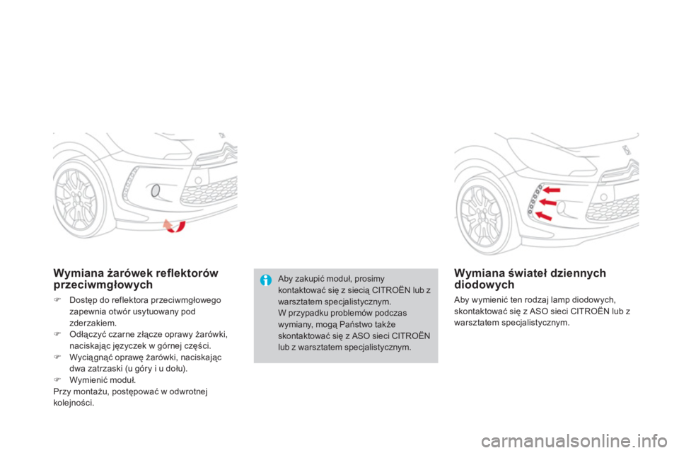 CITROEN DS3 CABRIO 2013  Instrukcja obsługi (in Polish)   Aby zakupić moduł, prosimy kontaktować się z siecią CITROËN lub zwarsztatem specjalistycznym.W przypadku problemów podczaswymiany, mogą Państwo także skontaktować się z ASO sieci CITROË