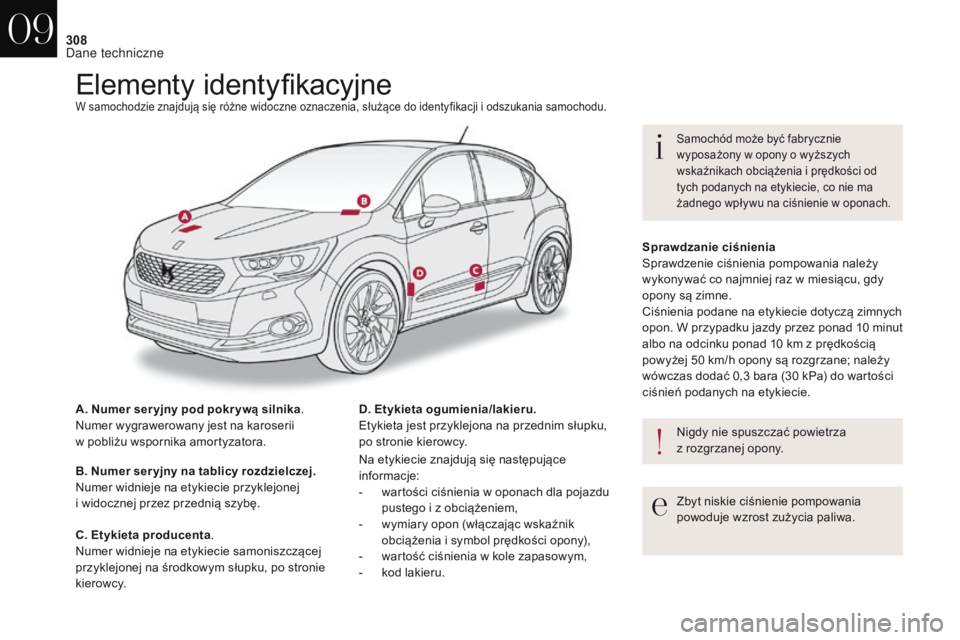 CITROEN DS4 2017 Instrukcja obsługi (in Polish) 308
DS4_pl_Chap09_caracteristiques_ed01-2016
Elementy identyfikacyjneW samochodzie znajdują się różne widoczne oznaczenia, służące do identyfikacji i odszukania samochodu.
A. Numer ser yjny pod CITROEN DS4 2017 Instrukcja obsługi (in Polish) 308
DS4_pl_Chap09_caracteristiques_ed01-2016
Elementy identyfikacyjneW samochodzie znajdują się różne widoczne oznaczenia, służące do identyfikacji i odszukania samochodu.
A. Numer ser yjny pod