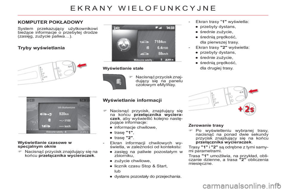 CITROEN DS4 2011  Instrukcja obsługi (in Polish) EKRANY WIELOFUNKCYJNE
5 
  KOMPUTER POKŁADOWY 
 
 
System przekazujący użytkownikowi 
bieżące informacje o przebytej drodze 
(zasięg, zużycie paliwa…).  
 
 
 
 
 
 
 
 
Tryby wyświetlania
 