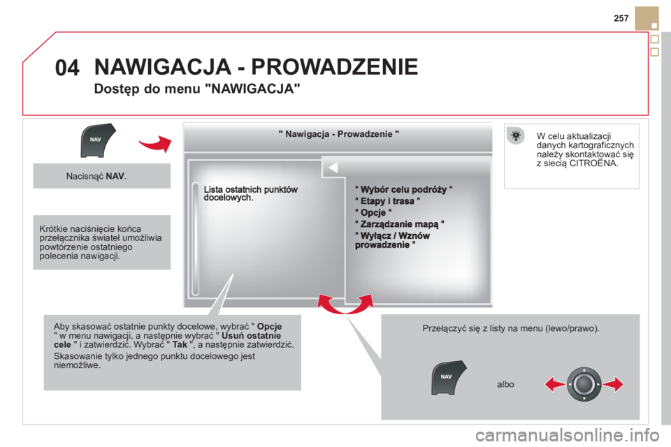 CITROEN DS5 2013  Instrukcja obsługi (in Polish) 04
257
gjgjgjgjgj     Nawigacja  Prowadzenie 
 Nawigacja ProwadzenieNawigacja ProwadzenieNawigacja ProwadzenieNawigacja ProwadzenieNawigacja - ProwadzenieNawigacja - ProwadzenieNawigacja - Prowadzenie