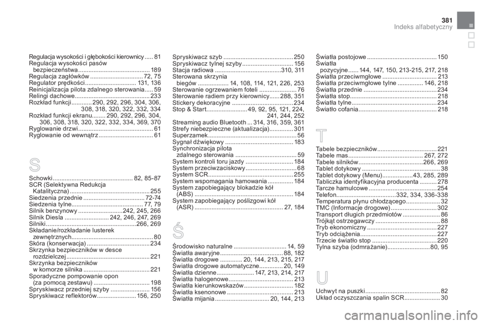 CITROEN DS5 HYBRID 2015 Instrukcja obsługi (in Polish) 381
DS5_pl_Chap12_index-recherche_ed01-2015
Schowki ............................................... 82, 85 - 87
SCR (Selektywna Redukcja Katalityczna)
.............................................. CITROEN DS5 HYBRID 2015 Instrukcja obsługi (in Polish) 381
DS5_pl_Chap12_index-recherche_ed01-2015
Schowki ............................................... 82, 85 - 87
SCR (Selektywna Redukcja Katalityczna)
..............................................