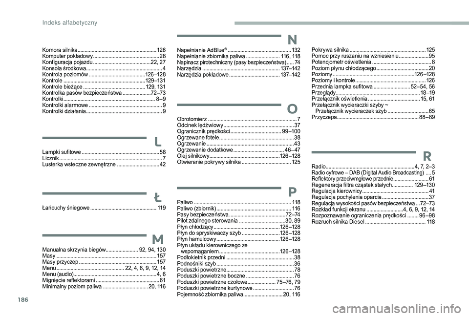 CITROEN JUMPER 2019  Instrukcja obsługi (in Polish) 186
Komora silnika ........................................................12 6
Komputer pokładowy  ............................................... 28
K
onfiguracja pojazdu
 .........................