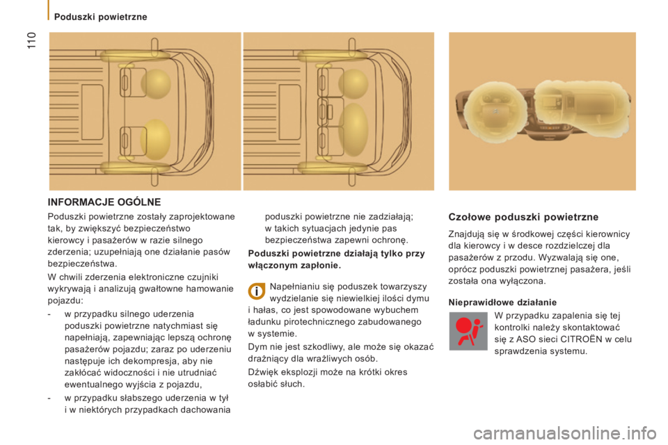 CITROEN JUMPER 2016 Instrukcja obsługi (in Polish) 11 0
jumper_pl_Chap05_Securite_ed01-2015
INFORMACJE OGÓLNE
Poduszki powietrzne zostały zaprojektowane
tak, by zwiększyć bezpieczeństwo
kierowcy i pasażerów w razie silnego
zderzenia; uzu CITROEN JUMPER 2016 Instrukcja obsługi (in Polish) 11 0
jumper_pl_Chap05_Securite_ed01-2015
INFORMACJE OGÓLNE
Poduszki powietrzne zostały zaprojektowane
tak, by zwiększyć bezpieczeństwo
kierowcy i pasażerów w razie silnego
zderzenia; uzu
