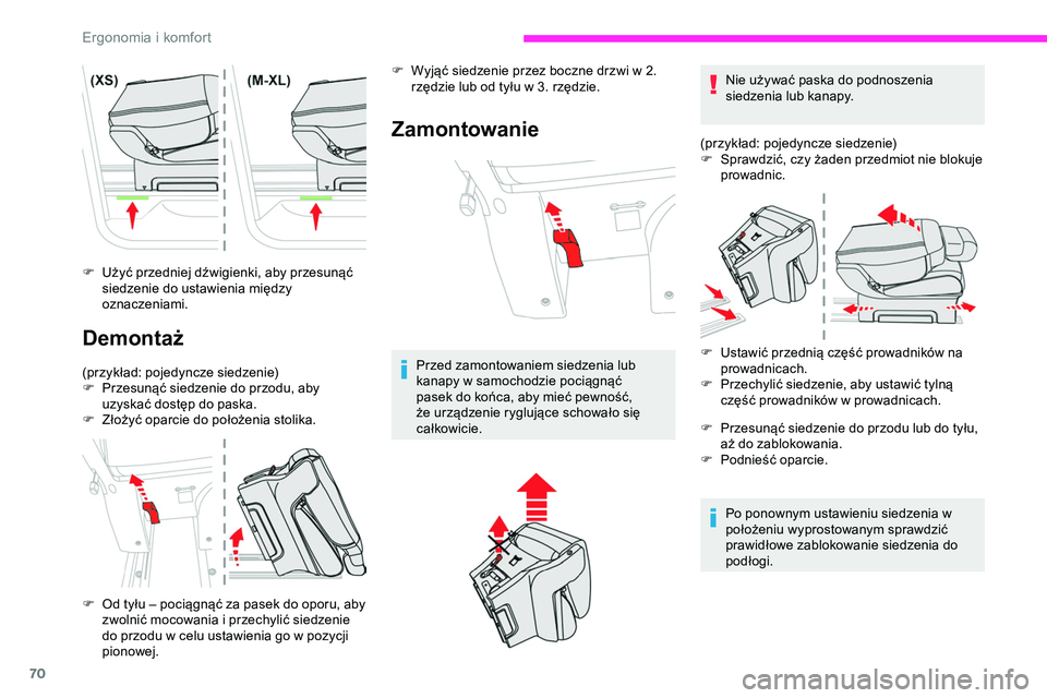 CITROEN JUMPER DISPATCH 2020 Instrukcja obsługi (in Polish) 70
F Użyć przedniej dźwigienki, aby przesunąć siedzenie do ustawienia między
oznaczeniami.
Demontaż
(przykład: pojedyncze siedzenie)
F P rzesunąć siedzenie do przodu, aby
uzyskać dostęp CITROEN JUMPER DISPATCH 2020 Instrukcja obsługi (in Polish) 70
F Użyć przedniej dźwigienki, aby przesunąć siedzenie do ustawienia między
oznaczeniami.
Demontaż
(przykład: pojedyncze siedzenie)
F P rzesunąć siedzenie do przodu, aby
uzyskać dostęp