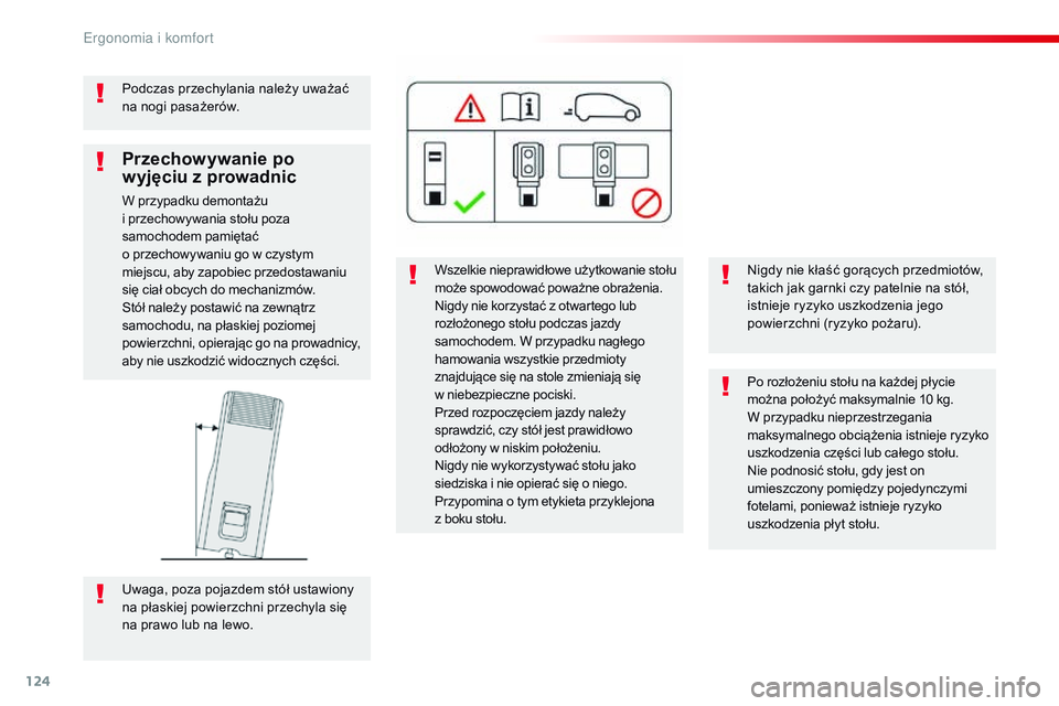 CITROEN JUMPER SPACETOURER 2017 Instrukcja obsługi (in Polish) 124
Spacetourer-VP_pl_Chap03_ergonomie-et-confort_ed01-2016
Podczas przechylania należy uważać
na nogi pasażerów.Wszelkie nieprawidłowe użytkowanie stołu
może spowodować poważne obrażeni CITROEN JUMPER SPACETOURER 2017 Instrukcja obsługi (in Polish) 124
Spacetourer-VP_pl_Chap03_ergonomie-et-confort_ed01-2016
Podczas przechylania należy uważać
na nogi pasażerów.Wszelkie nieprawidłowe użytkowanie stołu
może spowodować poważne obrażeni