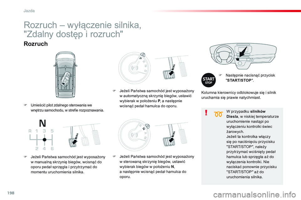 CITROEN JUMPER SPACETOURER 2017 Instrukcja obsługi (in Polish) 198
Spacetourer-VP_pl_Chap06_conduite_ed01-2016
W przypadku silników
Diesla, w niskiej temperaturze
uruchomienie nastąpi po
wyłączeniu kontrolki świec
żarowych.
Jeżeli ta kontrolka włączy CITROEN JUMPER SPACETOURER 2017 Instrukcja obsługi (in Polish) 198
Spacetourer-VP_pl_Chap06_conduite_ed01-2016
W przypadku silników
Diesla, w niskiej temperaturze
uruchomienie nastąpi po
wyłączeniu kontrolki świec
żarowych.
Jeżeli ta kontrolka włączy