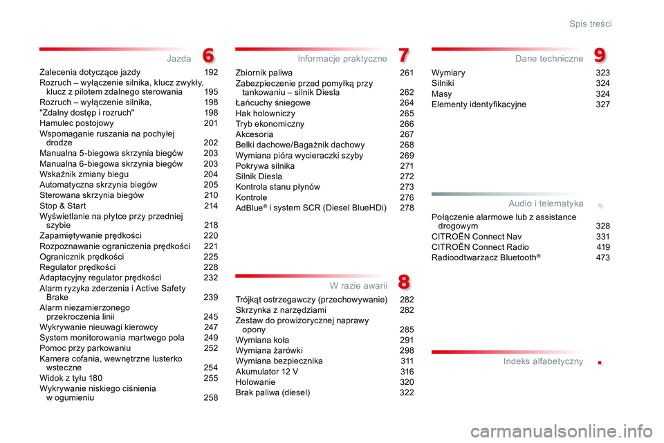 CITROEN JUMPER SPACETOURER 2017  Instrukcja obsługi (in Polish) .
.
Spacetourer-VP_pl_Chap00a_sommaire_ed01-2016
Zalecenia dotyczące jazdy 192
Rozruch – wyłączenie silnika, klucz zwykły,  klucz z pilotem zdalnego sterowania
 
1
 95
Rozruch – wyłączenie s