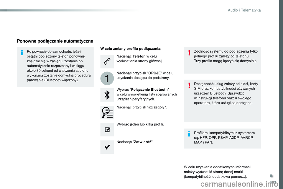 CITROEN JUMPER SPACETOURER 2017 Instrukcja obsługi (in Polish) 453
1
Spacetourer-VP_pl_Chap10c_RCC-1_ed01-2016
Nacisnąć Telefon w celu
wyświetlenia strony głównej.
Wybrać " Połączenie Bluetooth "
w celu wyświetlenia listy sparowanych
urządze CITROEN JUMPER SPACETOURER 2017 Instrukcja obsługi (in Polish) 453
1
Spacetourer-VP_pl_Chap10c_RCC-1_ed01-2016
Nacisnąć Telefon w celu
wyświetlenia strony głównej.
Wybrać " Połączenie Bluetooth "
w celu wyświetlenia listy sparowanych
urządze