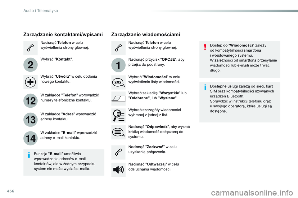 CITROEN JUMPER SPACETOURER 2017 Instrukcja obsługi (in Polish) 456
2
12
13
14
1
Spacetourer-VP_pl_Chap10c_RCC-1_ed01-2016
Dostęp do "Wiadomości" zależy
od kompatybilności smartfona
i wbudowanego systemu.
W zależności od smartfona przesyłanie
w CITROEN JUMPER SPACETOURER 2017 Instrukcja obsługi (in Polish) 456
2
12
13
14
1
Spacetourer-VP_pl_Chap10c_RCC-1_ed01-2016
Dostęp do "Wiadomości" zależy
od kompatybilności smartfona
i wbudowanego systemu.
W zależności od smartfona przesyłanie
w