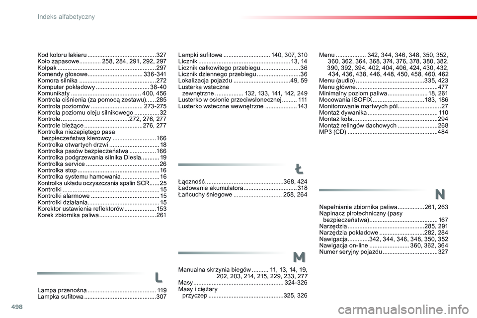 CITROEN JUMPER SPACETOURER 2017 Instrukcja obsługi (in Polish) 498
Spacetourer-VP_pl_Chap11_index-alpha_ed01-2016
Menu .................. 342, 344, 346, 348, 350, 352,
360, 362, 364, 368, 374, 376, 378, 380, 382,
390, 392, 394, 402, 404, 406, 424, 430, 432, 434 CITROEN JUMPER SPACETOURER 2017 Instrukcja obsługi (in Polish) 498
Spacetourer-VP_pl_Chap11_index-alpha_ed01-2016
Menu .................. 342, 344, 346, 348, 350, 352,
360, 362, 364, 368, 374, 376, 378, 380, 382,
390, 392, 394, 402, 404, 406, 424, 430, 432, 434