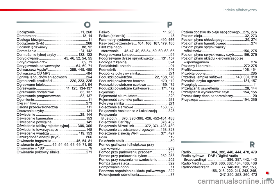 CITROEN JUMPER SPACETOURER 2017 Instrukcja obsługi (in Polish) 499
Spacetourer-VP_pl_Chap11_index-alpha_ed01-2016
Obciążenie .............................................. 11, 268
Obrotomierz ............................... ............... 13, 14
Obsługa bież CITROEN JUMPER SPACETOURER 2017 Instrukcja obsługi (in Polish) 499
Spacetourer-VP_pl_Chap11_index-alpha_ed01-2016
Obciążenie .............................................. 11, 268
Obrotomierz ............................... ............... 13, 14
Obsługa bież