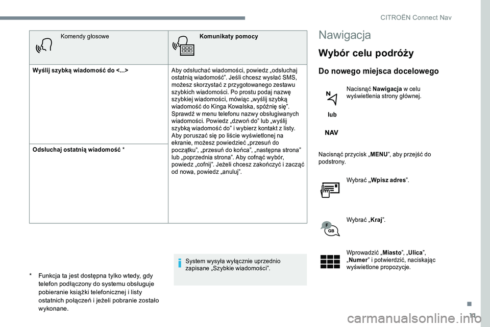 CITROEN JUMPER SPACETOURER 2017 Instrukcja obsługi (in Polish) 11
Komendy głosoweKomunikaty pomocy
Wyślij szybką wiadomość do <...> Aby odsłuchać wiadomości, powiedz „odsłuchaj
ostatnią wiadomość”. Jeśli chcesz wysłać SMS,
możesz skorzysta CITROEN JUMPER SPACETOURER 2017 Instrukcja obsługi (in Polish) 11
Komendy głosoweKomunikaty pomocy
Wyślij szybką wiadomość do <...> Aby odsłuchać wiadomości, powiedz „odsłuchaj
ostatnią wiadomość”. Jeśli chcesz wysłać SMS,
możesz skorzysta