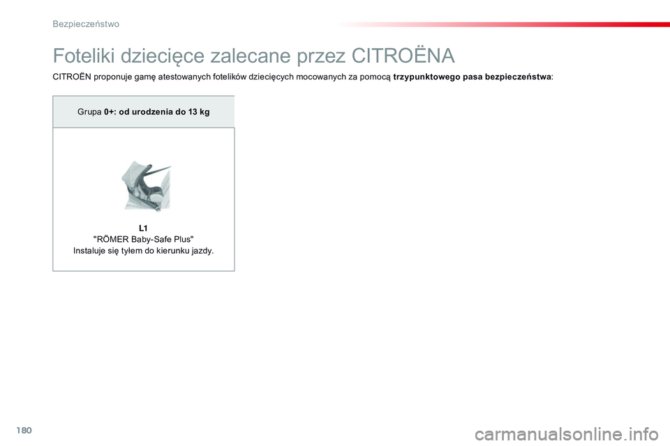 CITROEN JUMPER DISPATCH 2017 Instrukcja obsługi (in Polish) 180
Jumpy _pl_Chap05_securite_ed01-2016
Foteliki dziecięce zalecane przez CITROËNA
CITROËN proponuje gamę atestowanych fotelików dziecięcych mocowanych za pomocą trzypunktowego pasa bezpieczeń CITROEN JUMPER DISPATCH 2017 Instrukcja obsługi (in Polish) 180
Jumpy _pl_Chap05_securite_ed01-2016
Foteliki dziecięce zalecane przez CITROËNA
CITROËN proponuje gamę atestowanych fotelików dziecięcych mocowanych za pomocą trzypunktowego pasa bezpieczeń