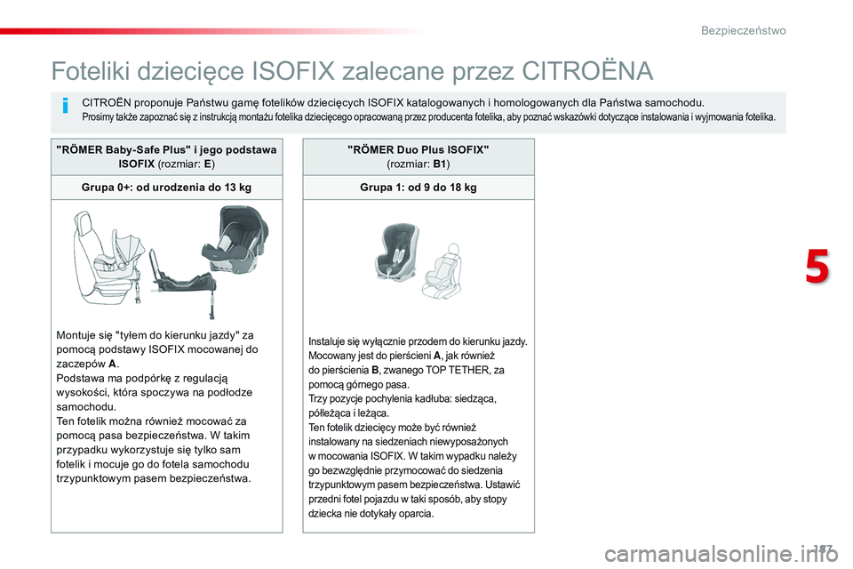 CITROEN JUMPER DISPATCH 2017 Instrukcja obsługi (in Polish) 187
Jumpy _pl_Chap05_securite_ed01-2016
Foteliki dziecięce ISOFIX zalecane przez CITROËNA
CITROËN proponuje Państwu gamę fotelików dziecięcych ISOFIX katalogowanych i homologowanych dla Państw CITROEN JUMPER DISPATCH 2017 Instrukcja obsługi (in Polish) 187
Jumpy _pl_Chap05_securite_ed01-2016
Foteliki dziecięce ISOFIX zalecane przez CITROËNA
CITROËN proponuje Państwu gamę fotelików dziecięcych ISOFIX katalogowanych i homologowanych dla Państw