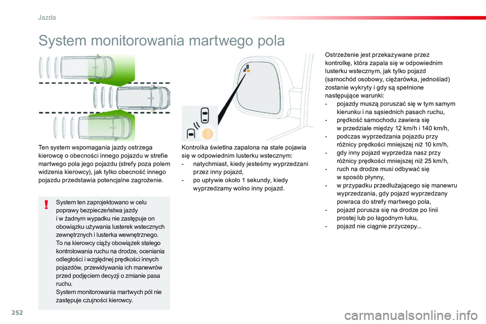 CITROEN JUMPER DISPATCH 2017 Instrukcja obsługi (in Polish) 252
Jumpy _pl_Chap06_conduite_ed01-2016
System monitorowania martwego pola
Kontrolka świetlna zapalona na stałe pojawia
siÄ™ w odpowiednim lusterku wstecznym:
-
n
atychmiast, kiedy jesteśmy wypr CITROEN JUMPER DISPATCH 2017 Instrukcja obsługi (in Polish) 252
Jumpy _pl_Chap06_conduite_ed01-2016
System monitorowania martwego pola
Kontrolka świetlna zapalona na stałe pojawia
siÄ™ w odpowiednim lusterku wstecznym:
-
n
atychmiast, kiedy jesteśmy wypr