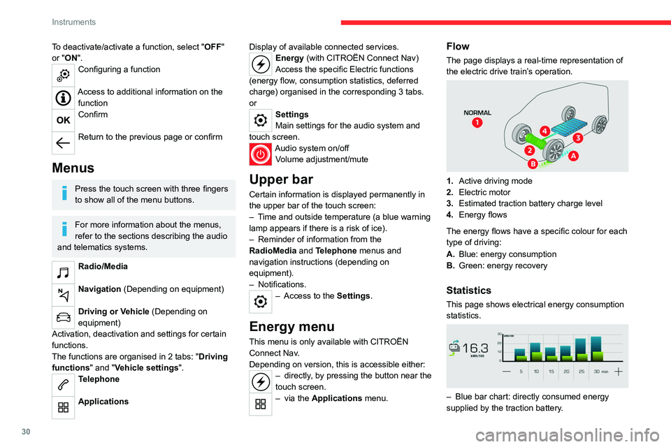 CITROEN BERLINGO VAN 2023 Owners Guide 30
Instruments
To deactivate/activate a function, select "OFF"
or "ON".
Configuring a function
Access to additional information on the function
Confirm
Return to the previous page CITROEN BERLINGO VAN 2023 Owners Guide 30
Instruments
To deactivate/activate a function, select "OFF"
or "ON".
Configuring a function
Access to additional information on the function
Confirm
Return to the previous page