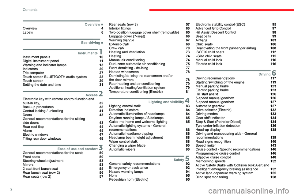 CITROEN BERLINGO VAN 2019  Owners Manual 2
Contents
  ■
OverviewOverview  4
Labels  6
  ■
Eco-driving
 1InstrumentsInstrument panels  10
Digital instrument panel  11
Warning and indicator lamps  13
Indicators  20
Trip computer  27
To